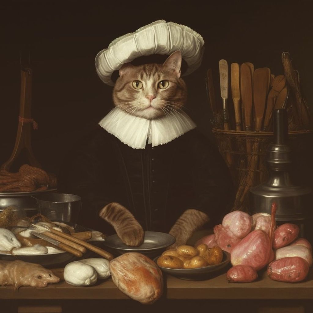 Whiskers and Ruffs The Feline Chef's Portrait